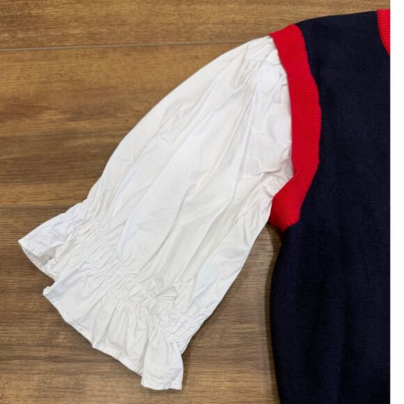 Anthropologie Layered Poplin Sweater Top in Navy Blue size Large - Picture 4 of 9